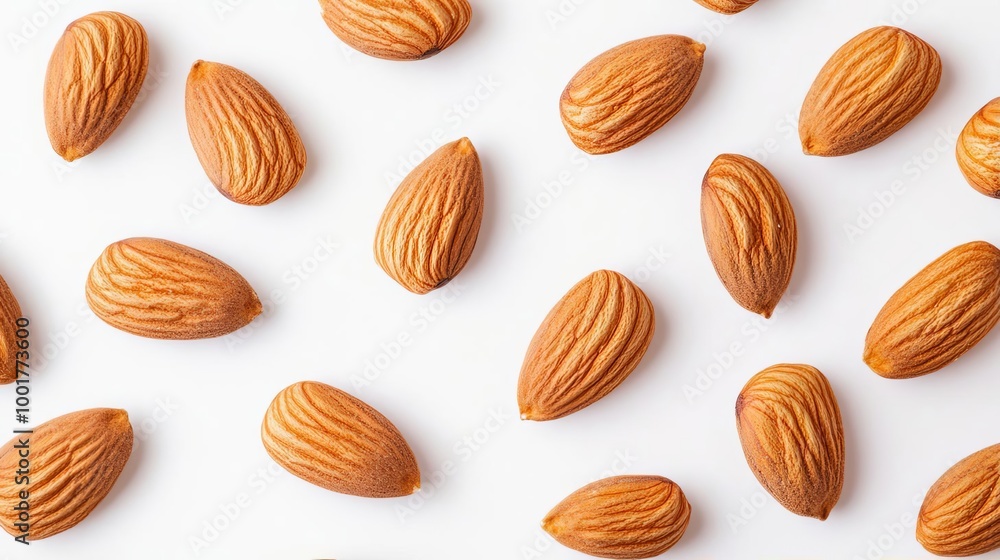 Almonds Pattern White Background Flat Lay Food Photography Almonds Pattern White Background Flat Lay Food Photography