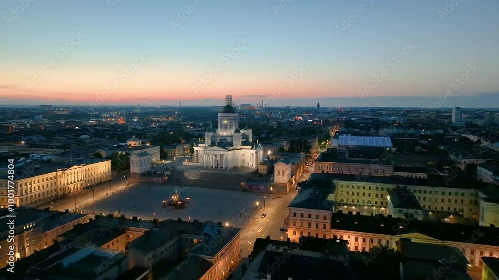 4k Aerial view of famous places architectural landmarks Lutheran Christian Cathedral Church at the Senate Square in Helsinki, Finland 4k Aerial view of famous places architectural landmarks Lutheran Christian Cathedral Church at the Senate Square in Helsinki, Finland