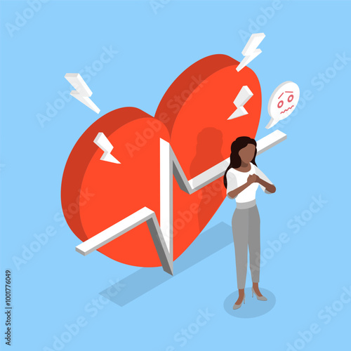 3D Isometric Flat Vector Illustration of Heart Disease, Panic or Anxiety Attack