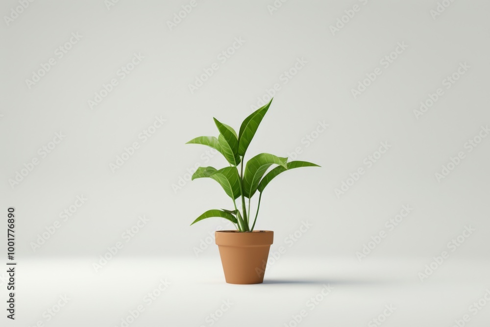 Green Houseplant in a Clay Pot on a White Background Green Houseplant in a Clay Pot on a White Background