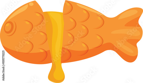 Golden brown bungeoppang is broken open, revealing a delicious, gooey filling