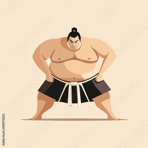 Whimsical Illustration of a Sumo Wrestler Performing the Shiko Pose in Traditional Japanese Martial Arts Style photo