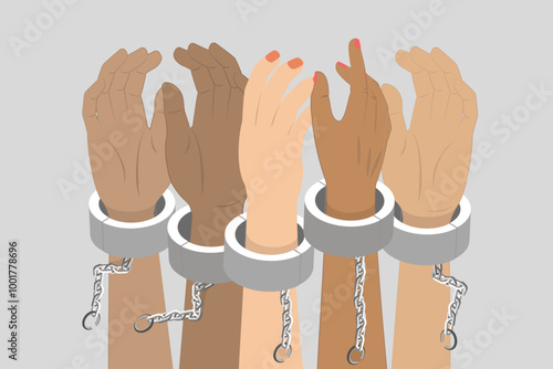 3D Isometric Flat Vector Illustration of Freedom From Slavery, Breaking Chain Shackle