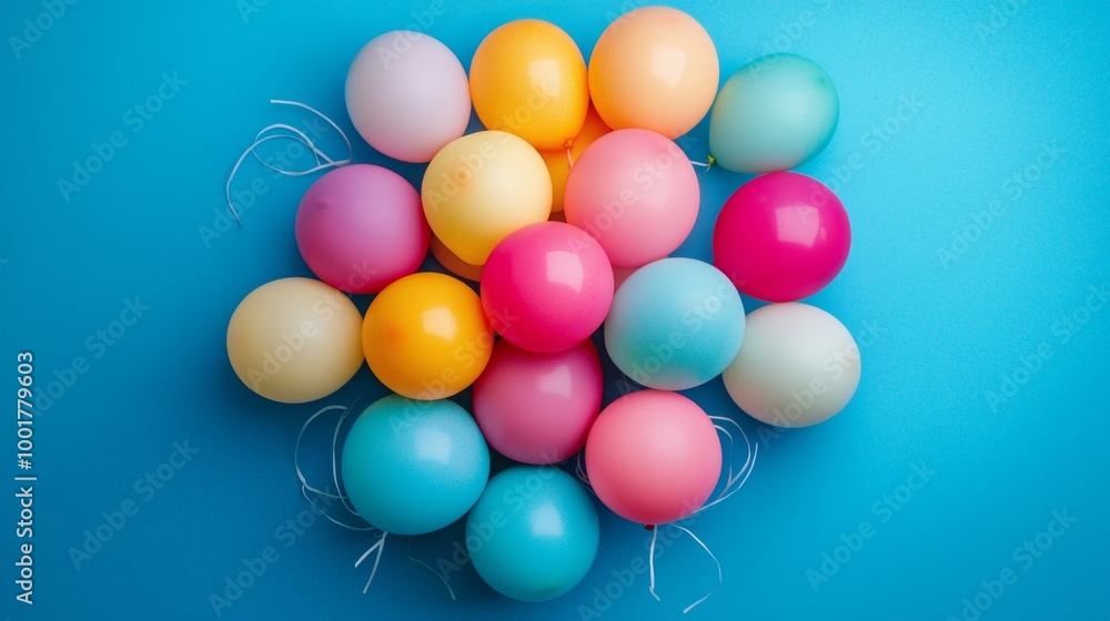 Bunch of colorful party balloons on a blue background Bunch of colorful party balloons on a blue background