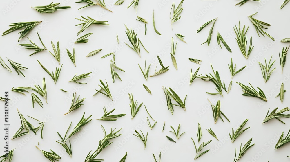 Naklejka premium Rosemary Sprigs Pattern Green Herbs on White Background