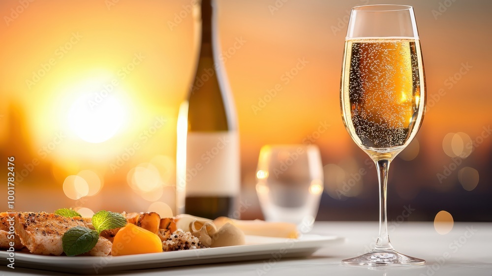 Elegant Minimalist Bar Table Setting with Sparkling Wine and Gourmet Food in Soft Colors | Abstract Shapes and Copy Space for Text Elegant Minimalist Bar Table Setting with Sparkling Wine and Gourmet Food in Soft Colors | Abstract Shapes and Copy Space for Text