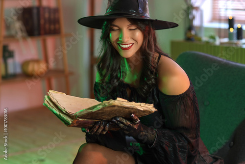 Young witch with spell book...