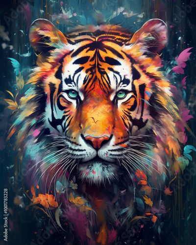 Transform your space with a multicolor tiger and a gorgeous Animal Behavior Art