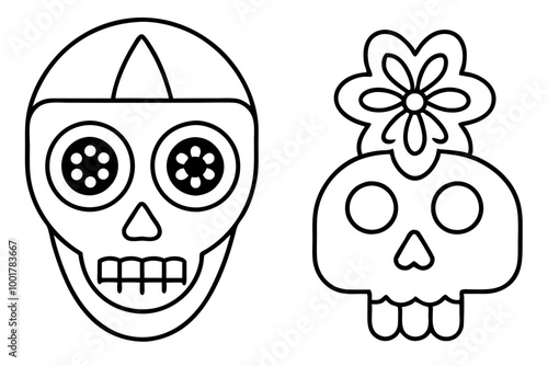 Set of dia de muertos Icons. Simple line art style icons pack. Vector illustration