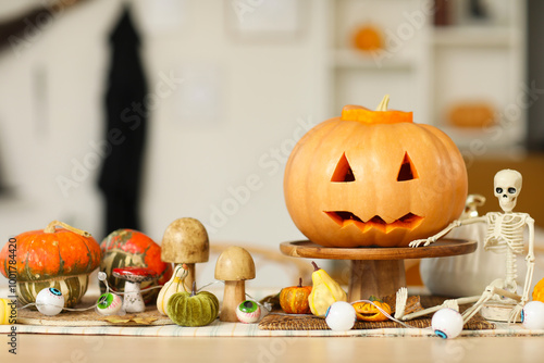 Carved jack-o'-lantern pump...