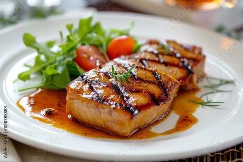 Grilled Salmon with Arugula Salad and a Delicious Sauce