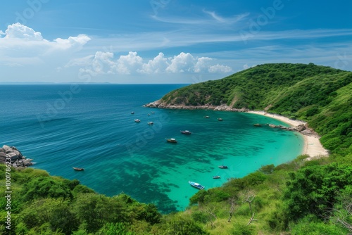 Stunning Tropical Beach with Crystal Clear Water and Lush Green Foliage