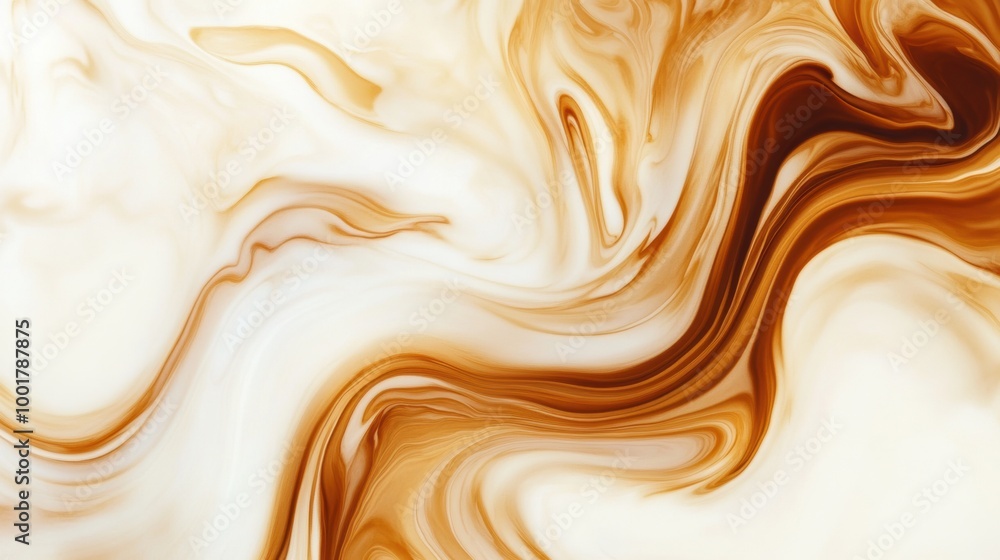 Swirling coffee blending seamlessly into creamy milk, creating an abstract masterpiece in warm tones. Generative AI Swirling coffee blending seamlessly into creamy milk, creating an abstract masterpiece in warm tones. Generative AI
