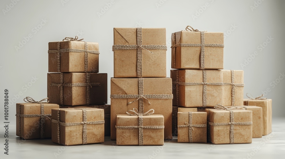 Moving boxes with fresh green plants against a white brick wall, depicting a home relocation Moving boxes with fresh green plants against a white brick wall, depicting a home relocation