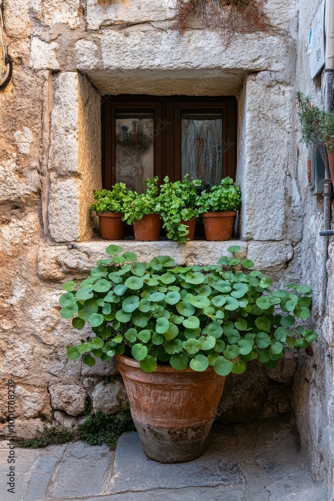 Naklejka premium Old Italian buildings in Venice and Cinque Terre with flowers and plants