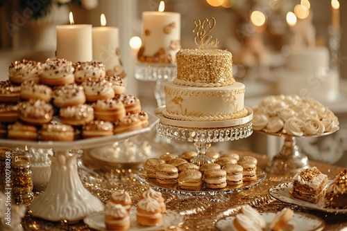 Wallpaper Mural Elegant Wedding Dessert Table with Cake and Macarons Torontodigital.ca