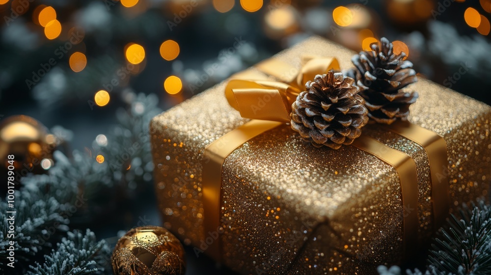 Beautiful Christmas gift boxes with christmas decor. Christmas gift boxes with ribbon. Christmas decoration. Selective focus. Beautyful bokeh background. Festive surprise. New Year's gift Beautiful Christmas gift boxes with christmas decor. Christmas gift boxes with ribbon. Christmas decoration. Selective focus. Beautyful bokeh background. Festive surprise. New Year's gift