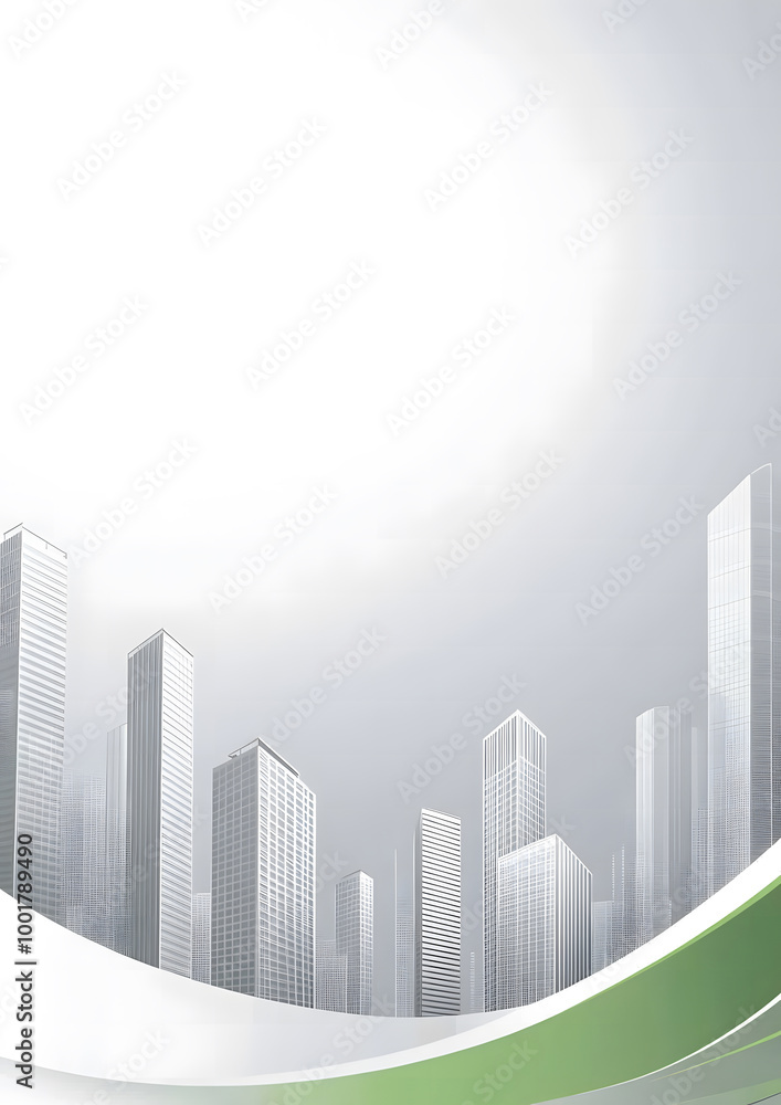 Fototapeta premium Modern City Skyline with Geometric Design in Green Tones