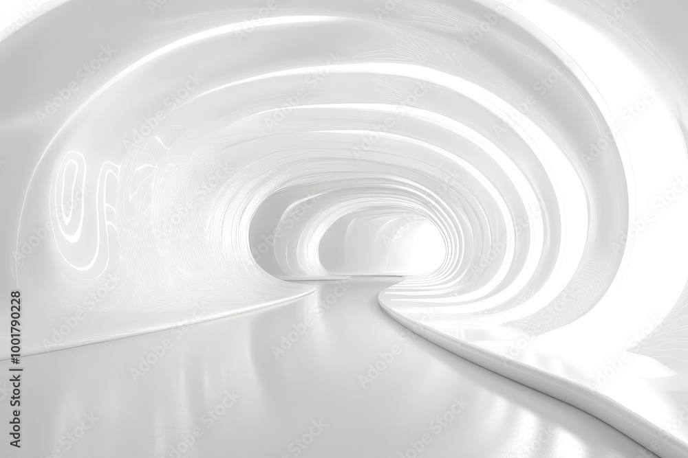 Futuristic white 3D tunnel room for abstract tech and product display. 4k illustration Futuristic white 3D tunnel room for abstract tech and product display. 4k illustration