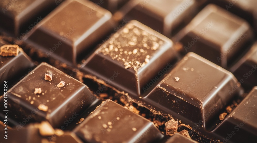 Close-up of dark chocolate squares with crumbs Close-up of dark chocolate squares with crumbs