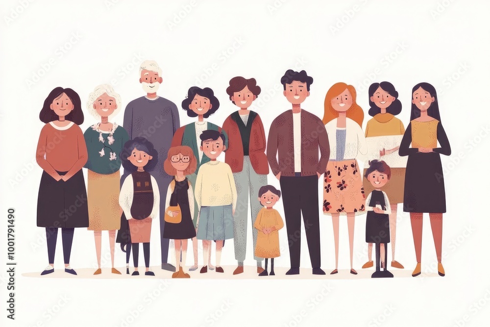 Happy diverse group of people from various backgrounds and generations. 4k illustration Happy diverse group of people from various backgrounds and generations. 4k illustration