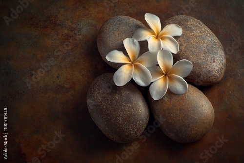 Hawaii wedding flowers arranged on coconut shells with white Hawaiian Plumaria tropical flowers photo