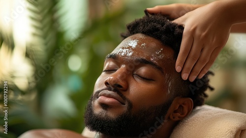 Man receiving a head massage at a spa. 4k illustration