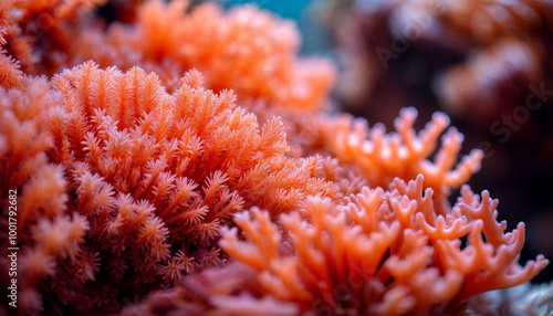 Coral Reef. Sea life. Close-up of red coral