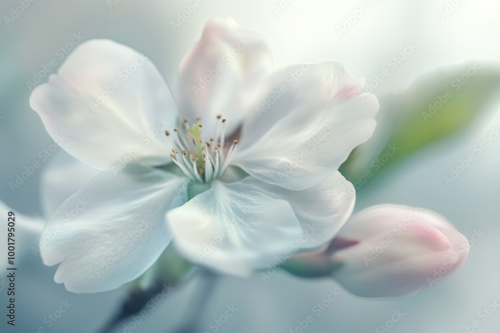 Cherry blossom branch with pink and white blossoms Cherry blossom branch with pink and white blossoms