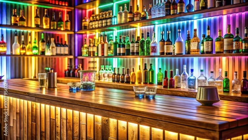 Wallpaper Mural Elegant Bar Background with Wooden Counter, Bottles, Glasses, and Soft Ambient Lighting Effects Torontodigital.ca