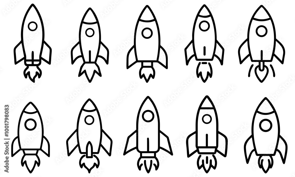 Space ship astronaut rocket outline icon set Space ship astronaut rocket outline icon set
