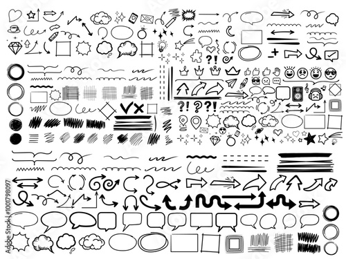 Big collection of various sketch elements. Hand drawn doodle design elements