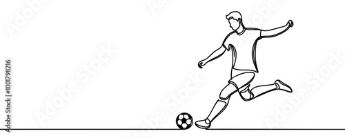 soccer player hits the ball. Continuous one line drawing