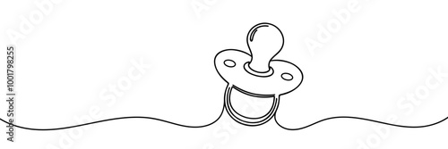 One line continuous of baby pacifier. Minimalist style vector illustration in white background.