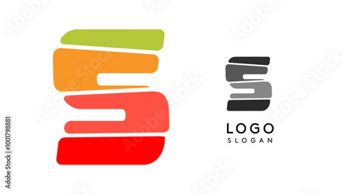 Bright colorful letter S, layers blocks like sandwich, stone balancing or rock stacking. Modern cartoon monogram for kid joyful book, blocky toys logo. Vector illustration
