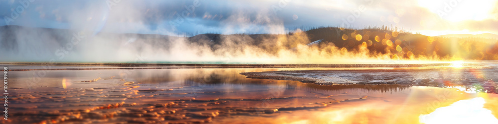 Great outdoors concept, morning, mist, rising over beautiful lake in the wilderness, Travel Great outdoors concept, morning, mist, rising over beautiful lake in the wilderness, Travel