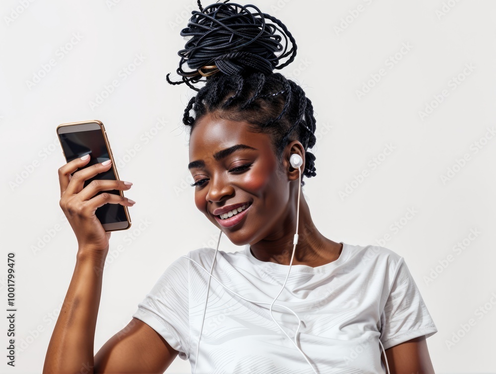 African-American woman smiling while holding a cellphone, communicating and looking confident African-American woman smiling while holding a cellphone, communicating and looking confident