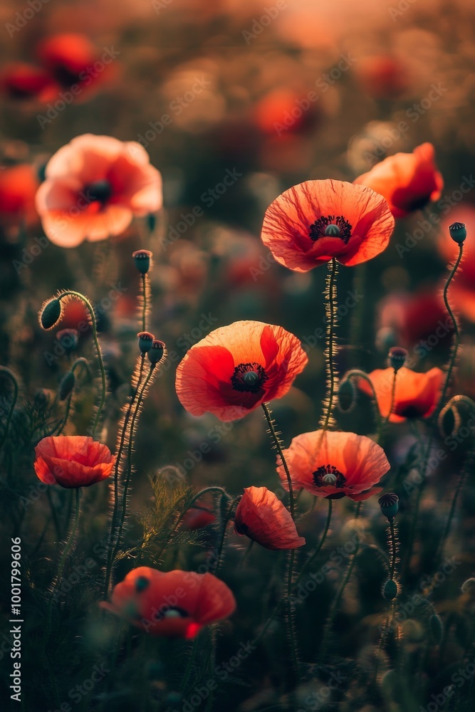 Obraz premium Blue sky, red poppies and wildflowers