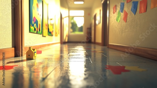 Colorful Hallway in a Children's Daycare or School