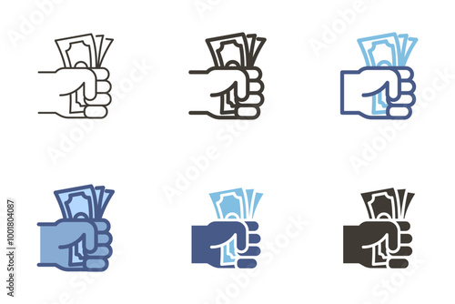Hand holding money vector icon. Finance, payment, cash transaction. Banking graphic element.