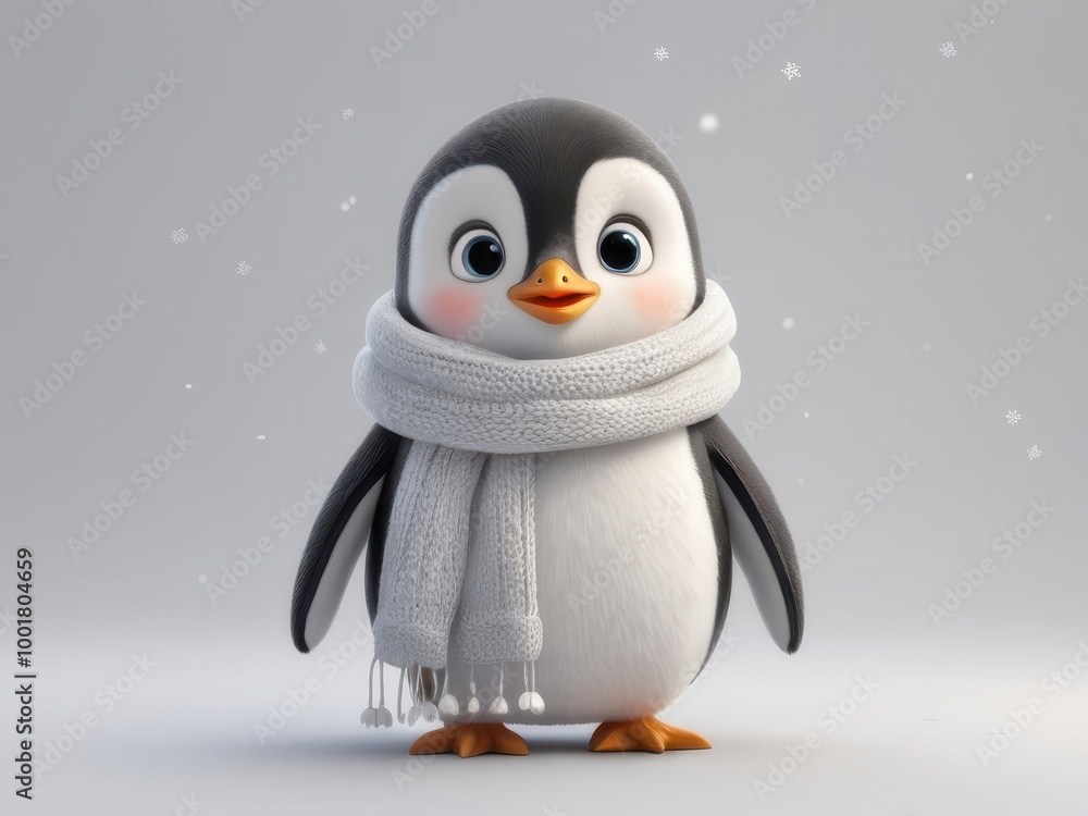 Fototapeta premium A cute penguin wearing a scarf and looking at the camera