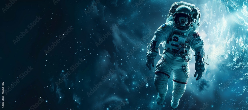 Fototapeta premium Astronaut navigating the cosmic void on a spacewalk