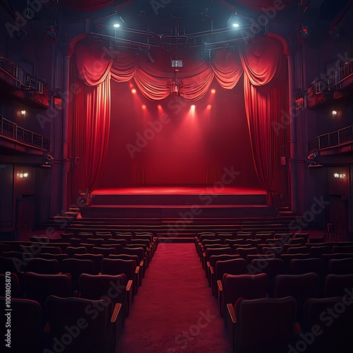 Theater stage glowing beautifully under dim spotlight for festival setting picture