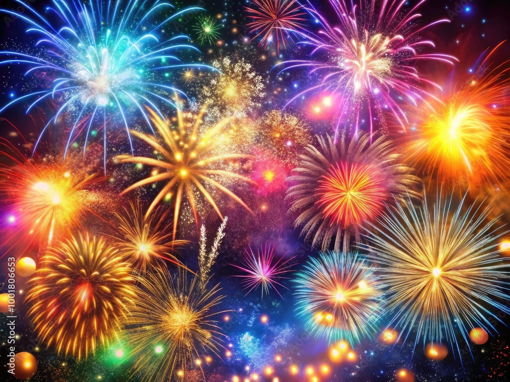 Festive Happy New Year 2024 Background with Colorful Fireworks and Vibrant Celebration Elements Festive Happy New Year 2024 Background with Colorful Fireworks and Vibrant Celebration Elements