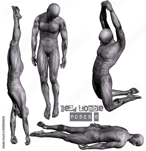 3D render of dead zombie poses 6 illustration