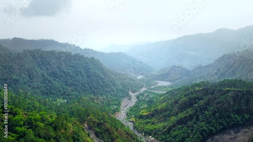 Aerial view of beautiful view of naina range is located in nainital district in uttarakhand India. photo