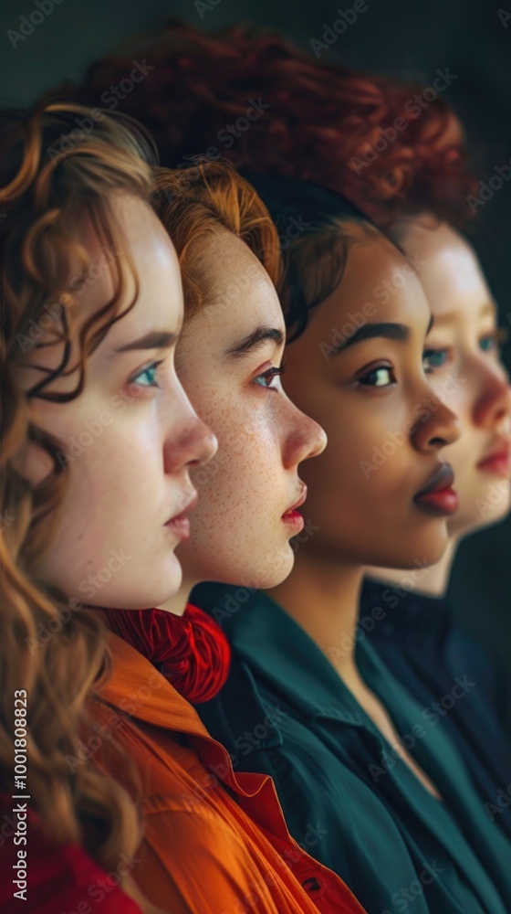 women side by side. diverse skin. diversity, unity, equality and interracial friendship. multicultural and feminism women side by side. diverse skin. diversity, unity, equality and interracial friendship. multicultural and feminism