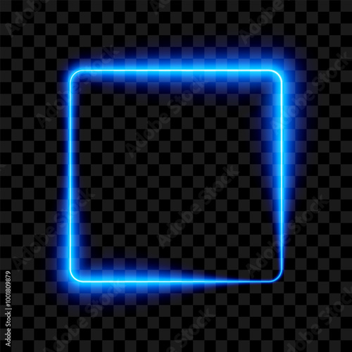 Neon blue square frame, isolated, vector illustration.