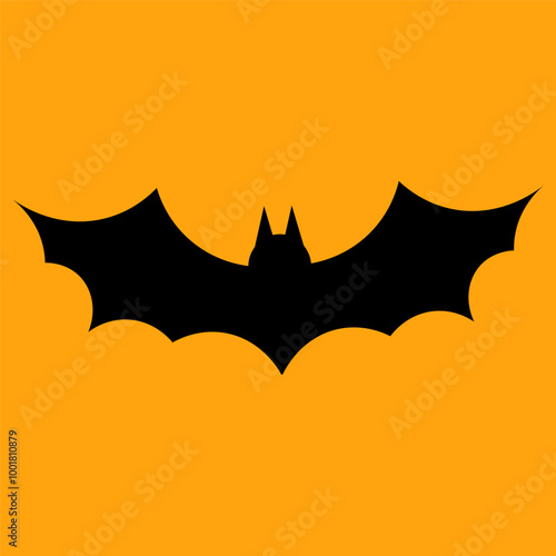 Black bat icon on orange background, vector illustration.