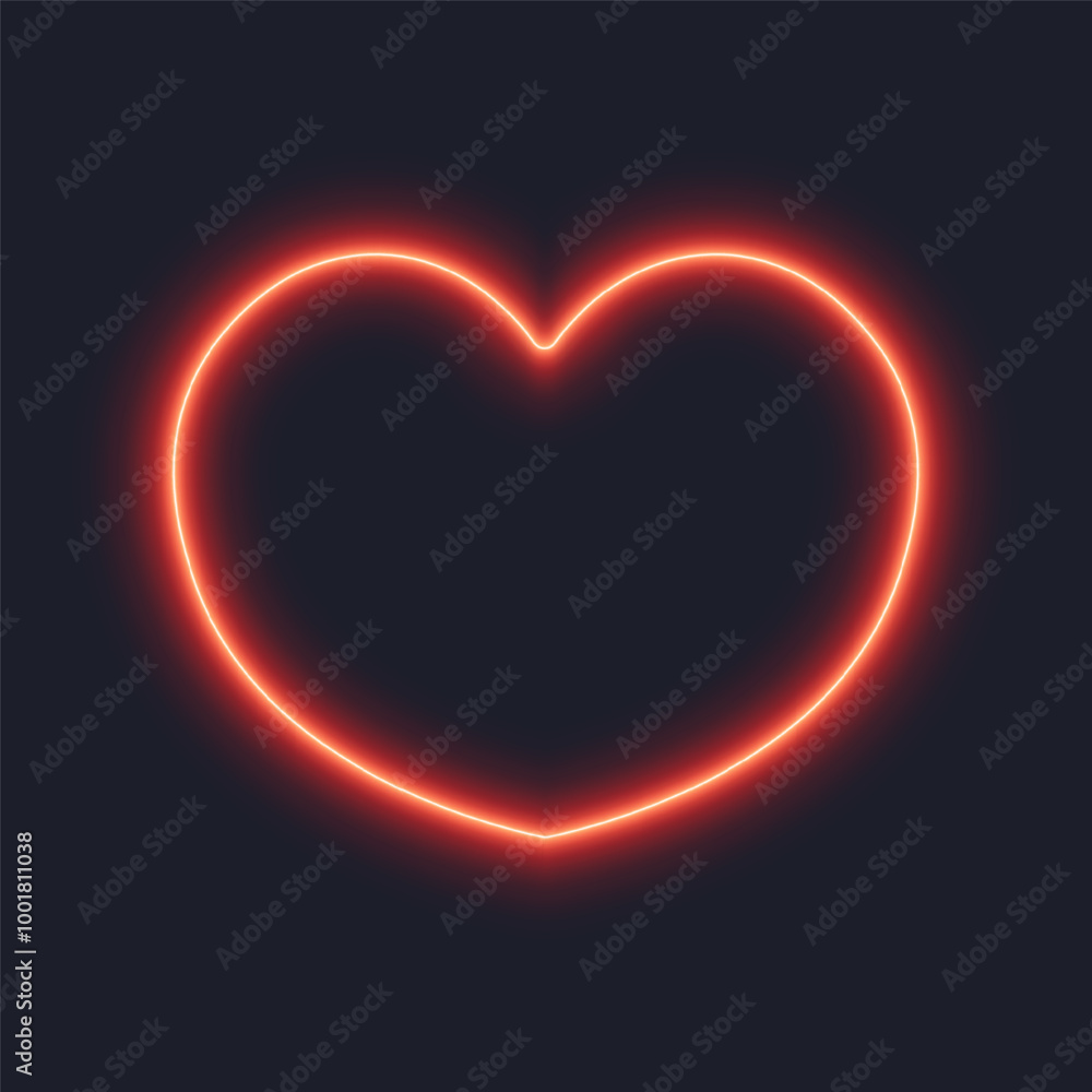 Fotografie Neon heart, glowing on dark background, vector illustration.